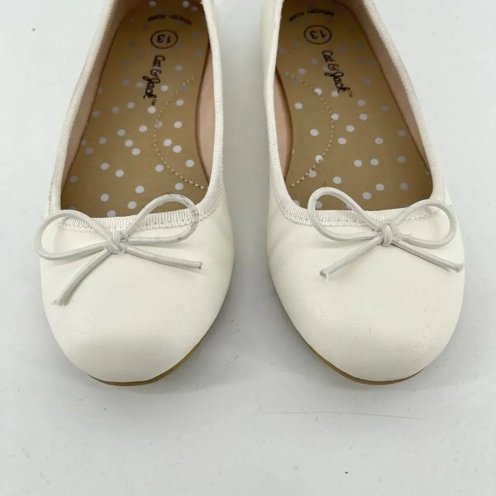 Cat & Jack Girls White Ballet Flats Memory Foam Dress Shoes Size 13